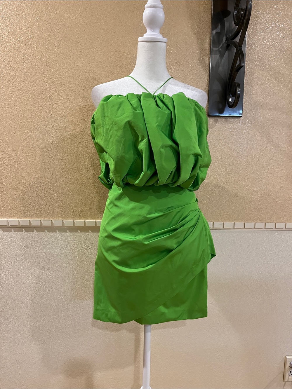 ZARA Limited Edition 2-piece set strapless bubble top, draped mini skirt Green S - Picture 5 of 13